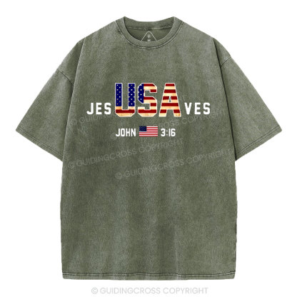 Jesus Saves USA Christian Washed T-Shirt