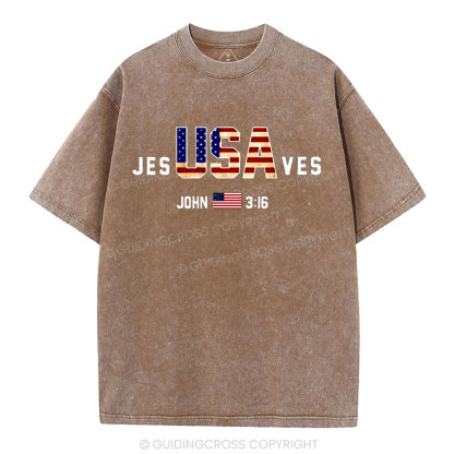 Jesus Saves USA Christian Washed T-Shirt
