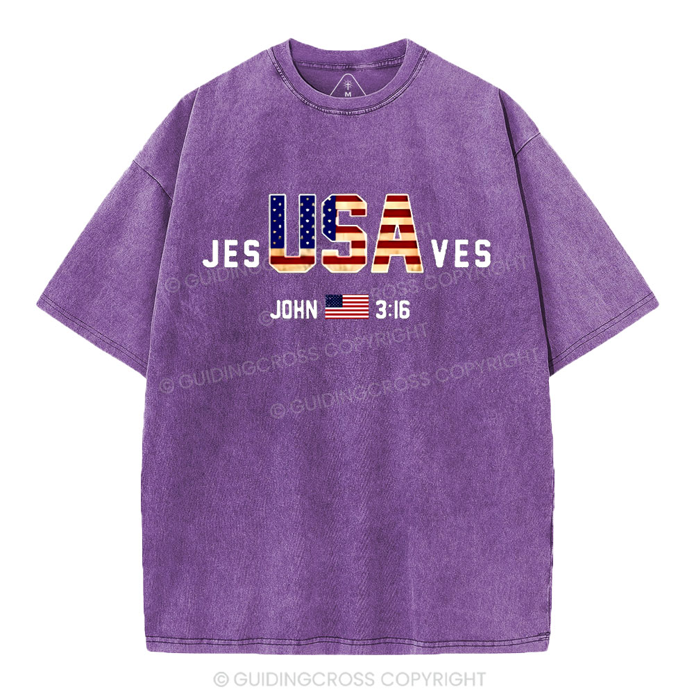 Jesus Saves USA Christian Washed T-Shirt