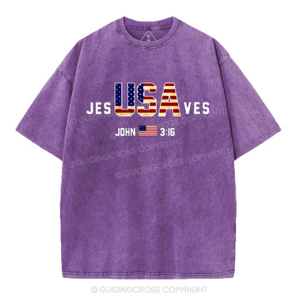 Jesus Saves USA Christian Washed T-Shirt