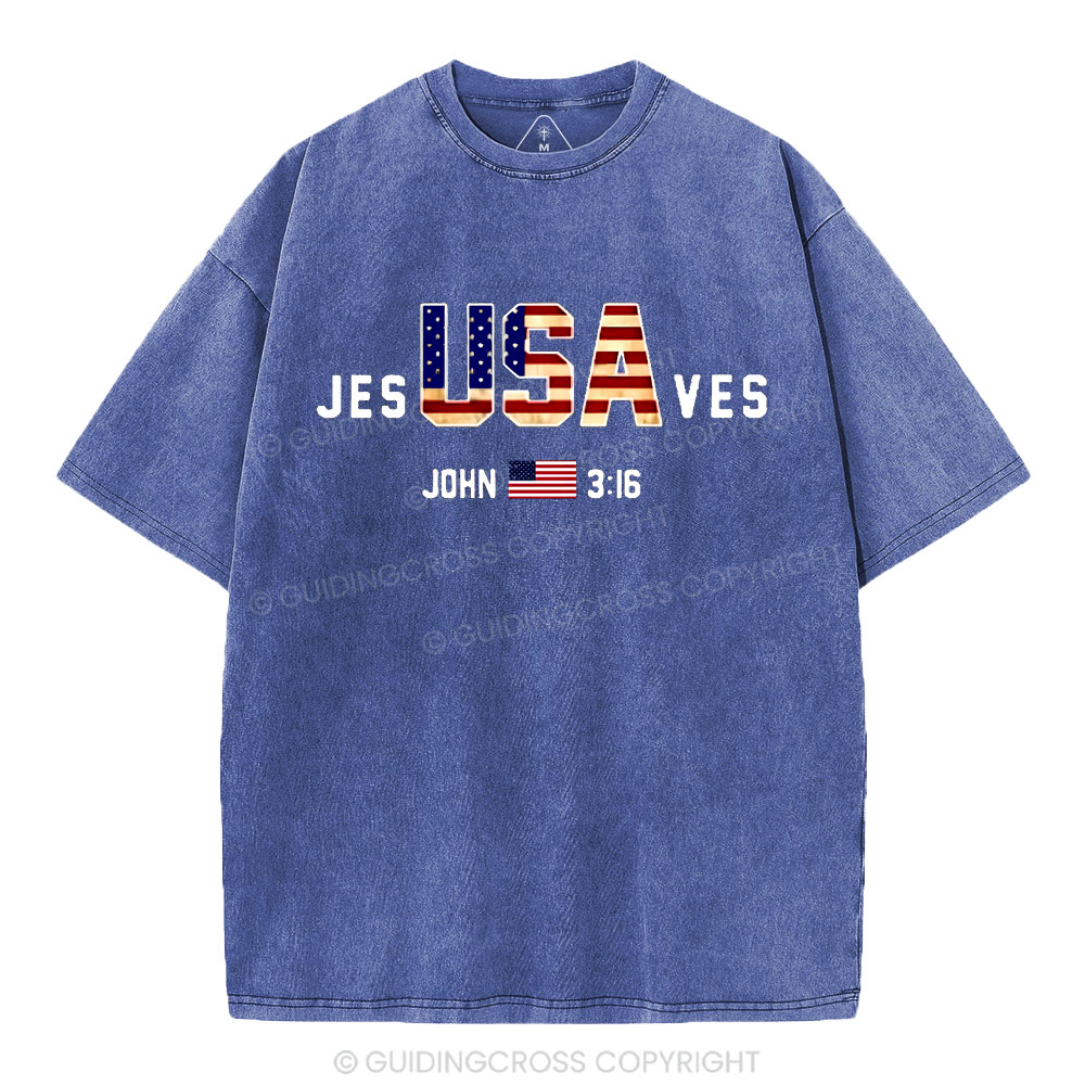Jesus Saves USA Christian Washed T-Shirt