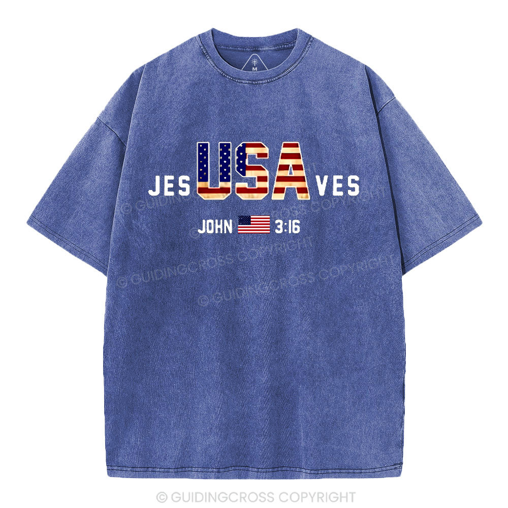 Jesus Saves USA Christian Washed T-Shirt
