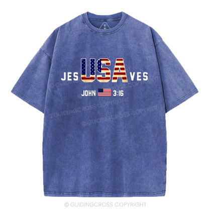 Jesus Saves USA Christian Washed T-Shirt