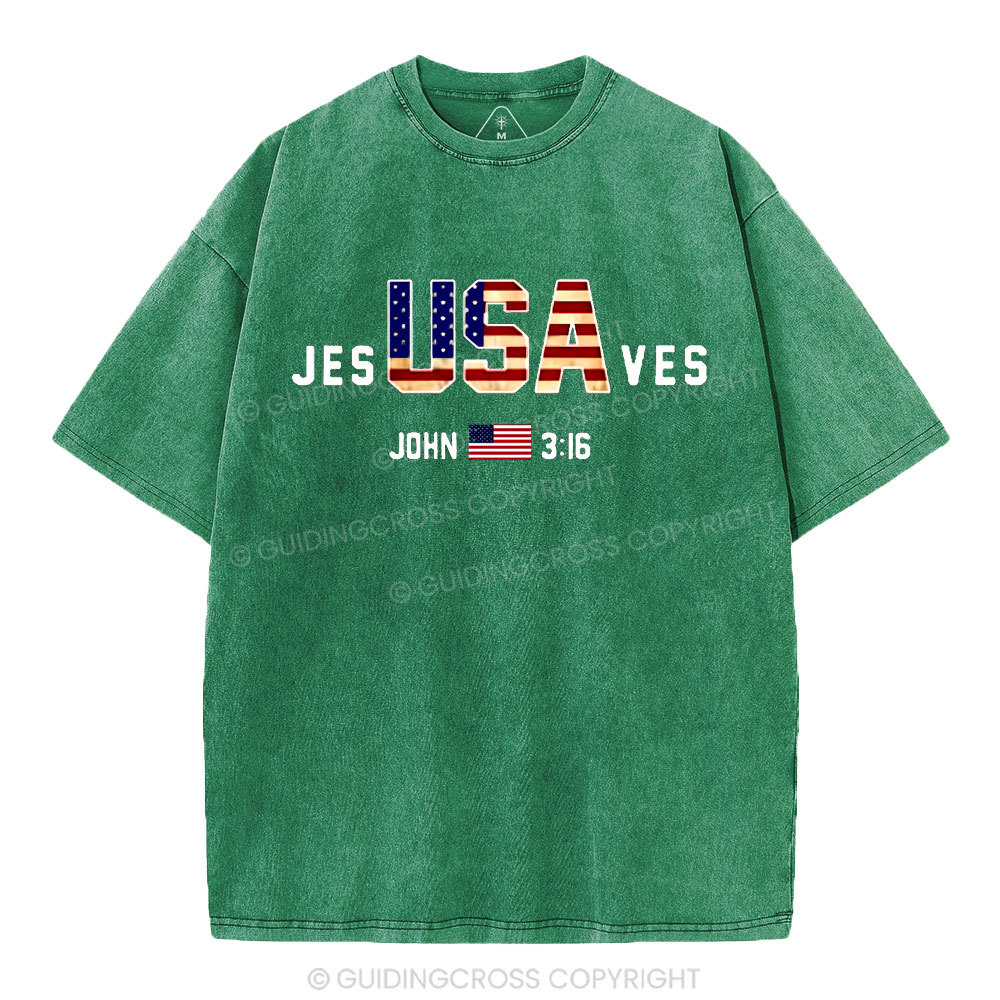 Jesus Saves USA Christian Washed T-Shirt