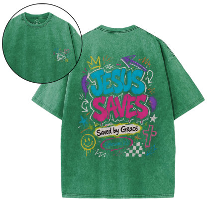 Jesus Saves Christian Washed T-Shirt