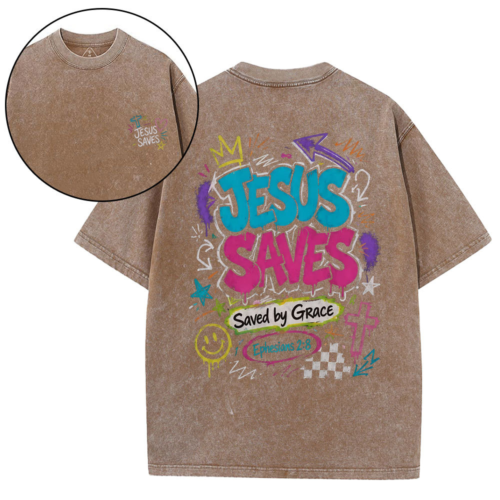 Jesus Saves Christian Washed T-Shirt