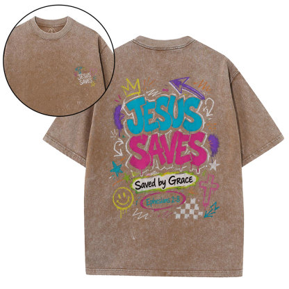 Jesus Saves Christian Washed T-Shirt