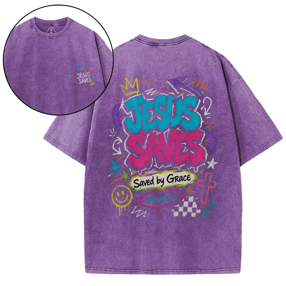 Jesus Saves Christian Washed T-Shirt
