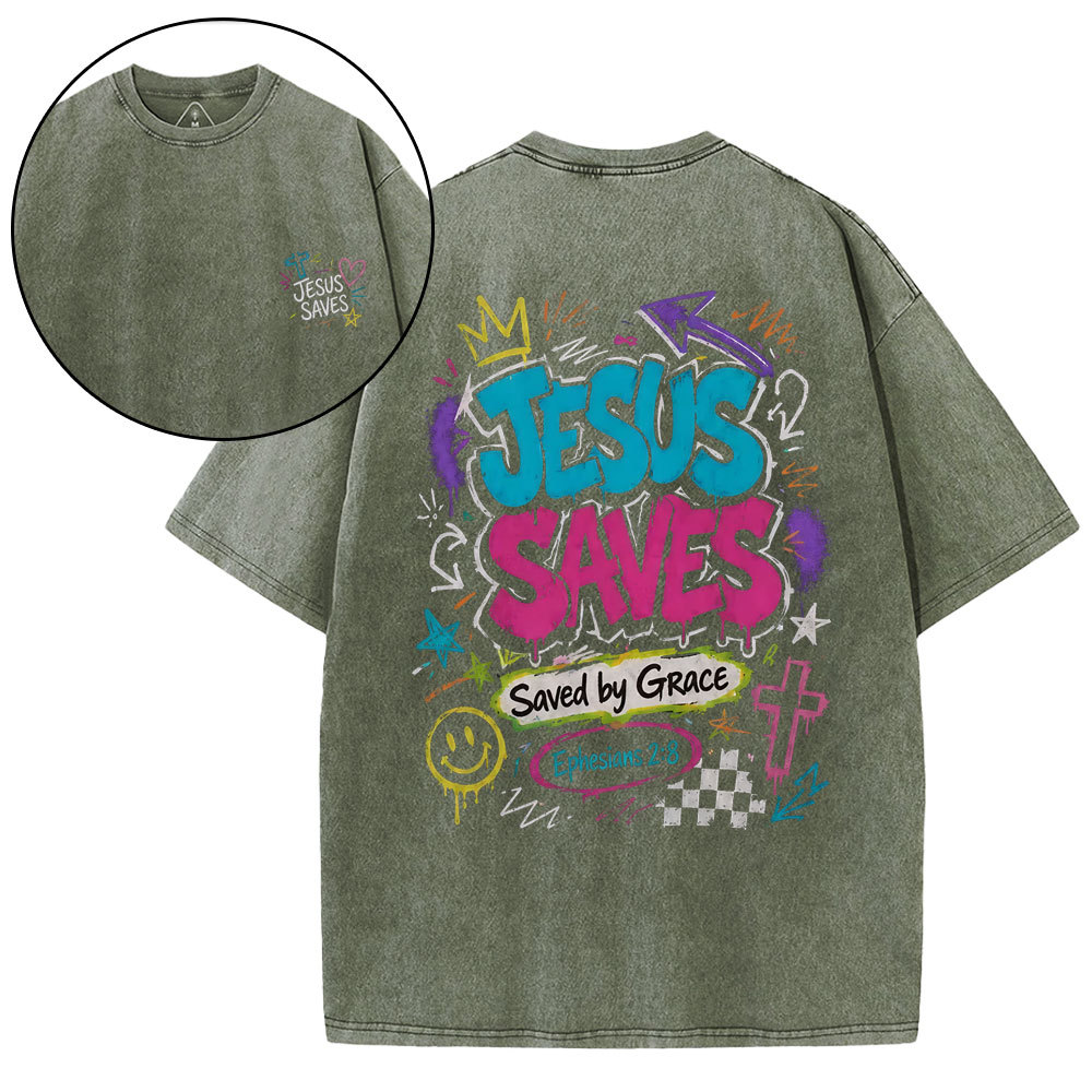 Jesus Saves Christian Washed T-Shirt