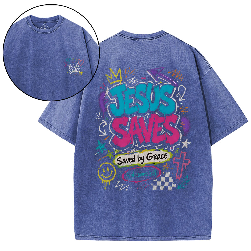 Jesus Saves Christian Washed T-Shirt