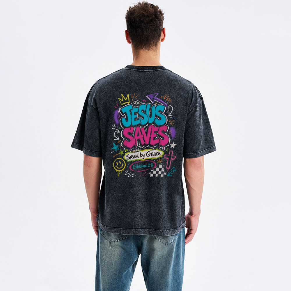 Jesus Saves Christian Washed T-Shirt