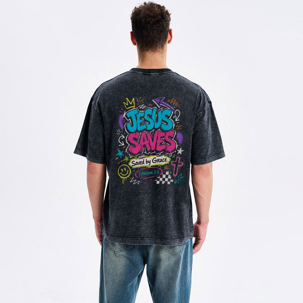 Jesus Saves Christian Washed T-Shirt