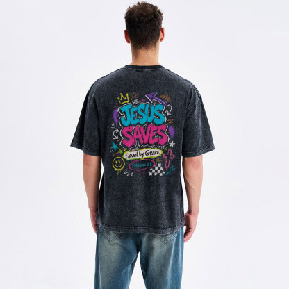 Jesus Saves Christian Washed T-Shirt