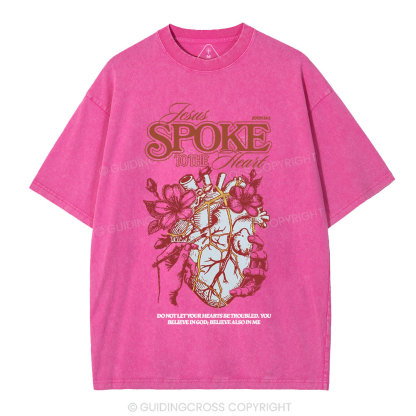 Jesus Spoke To The Heart Christian Washed T-Shirt
