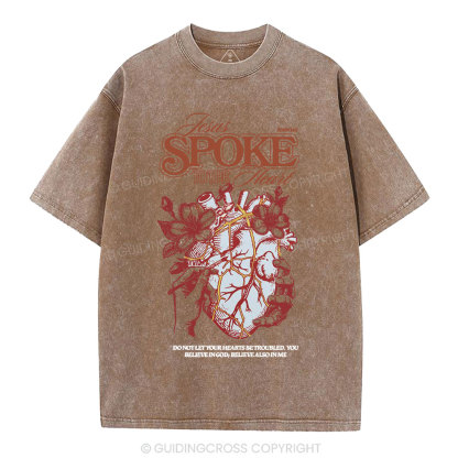 Jesus Spoke To The Heart Christian Washed T-Shirt