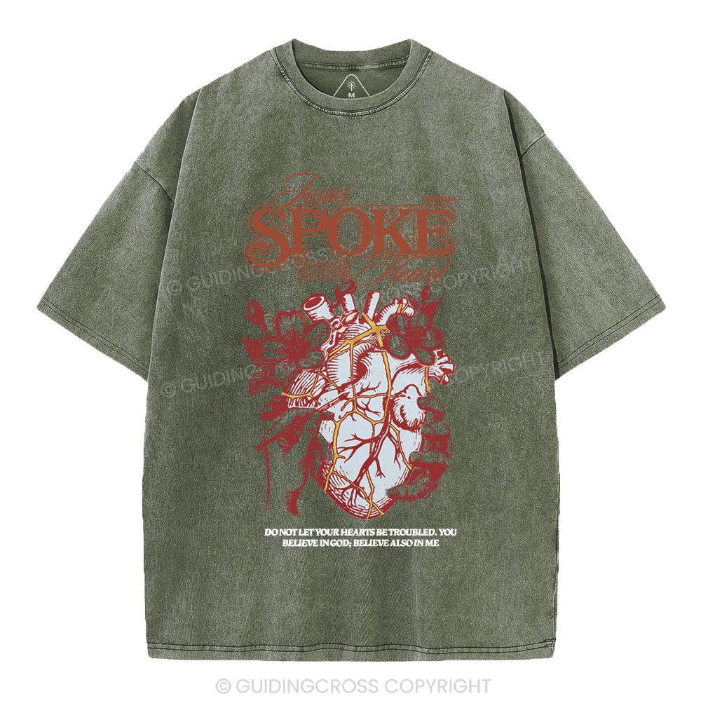 Jesus Spoke To The Heart Christian Washed T-Shirt