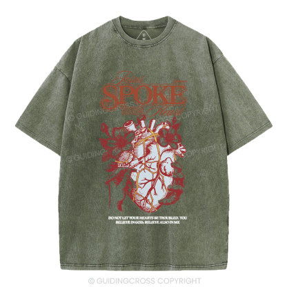 Jesus Spoke To The Heart Christian Washed T-Shirt