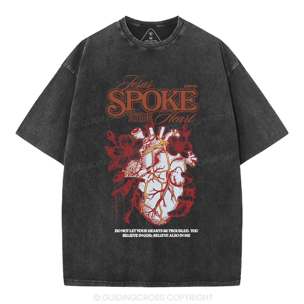 Jesus Spoke To The Heart Christian Washed T-Shirt