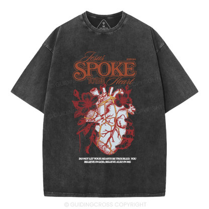 Jesus Spoke To The Heart Christian Washed T-Shirt