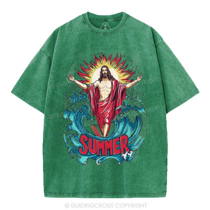 Jesus Summer Christian Washed T-Shirt