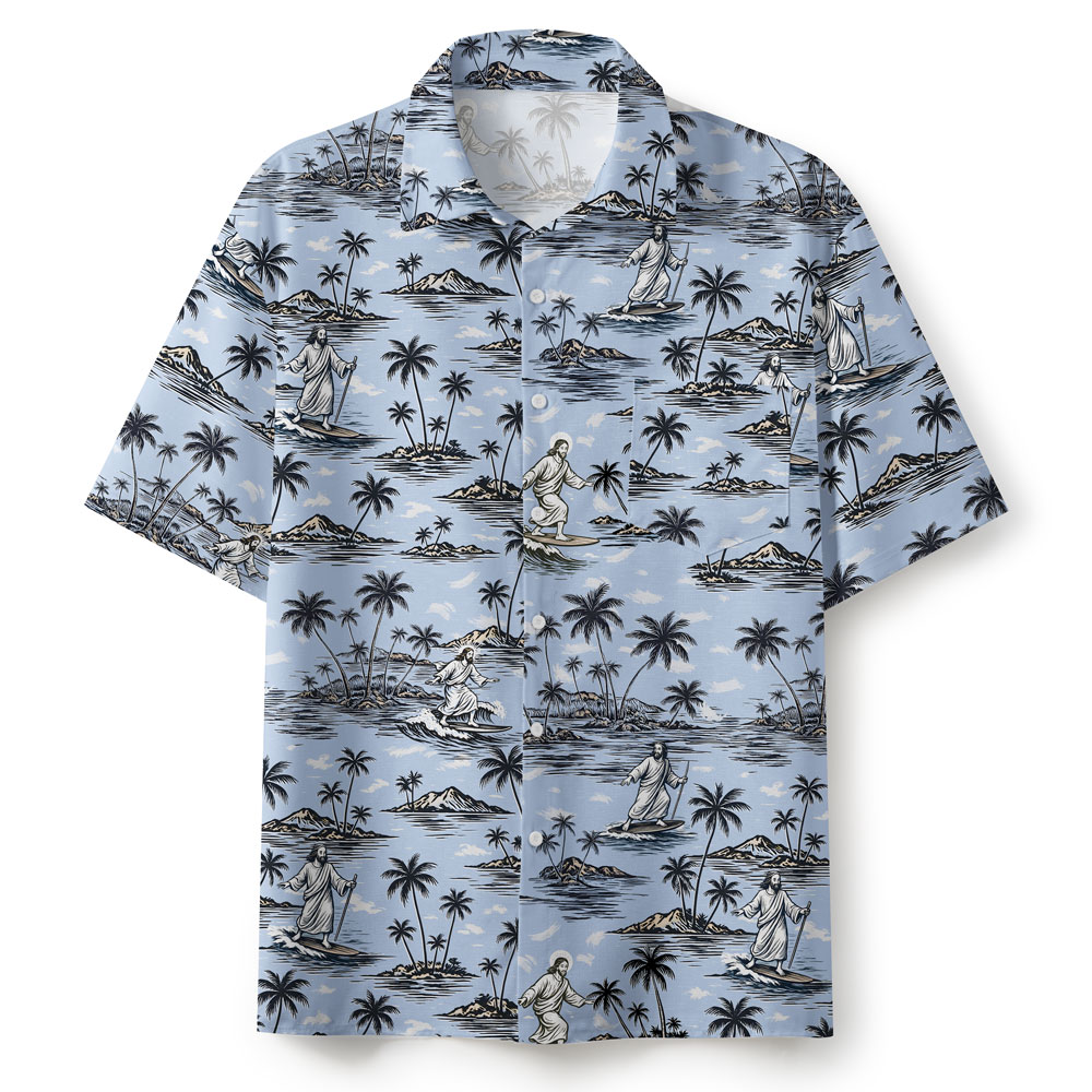 Jesus Surfing Christian Hawaiian Shirt 