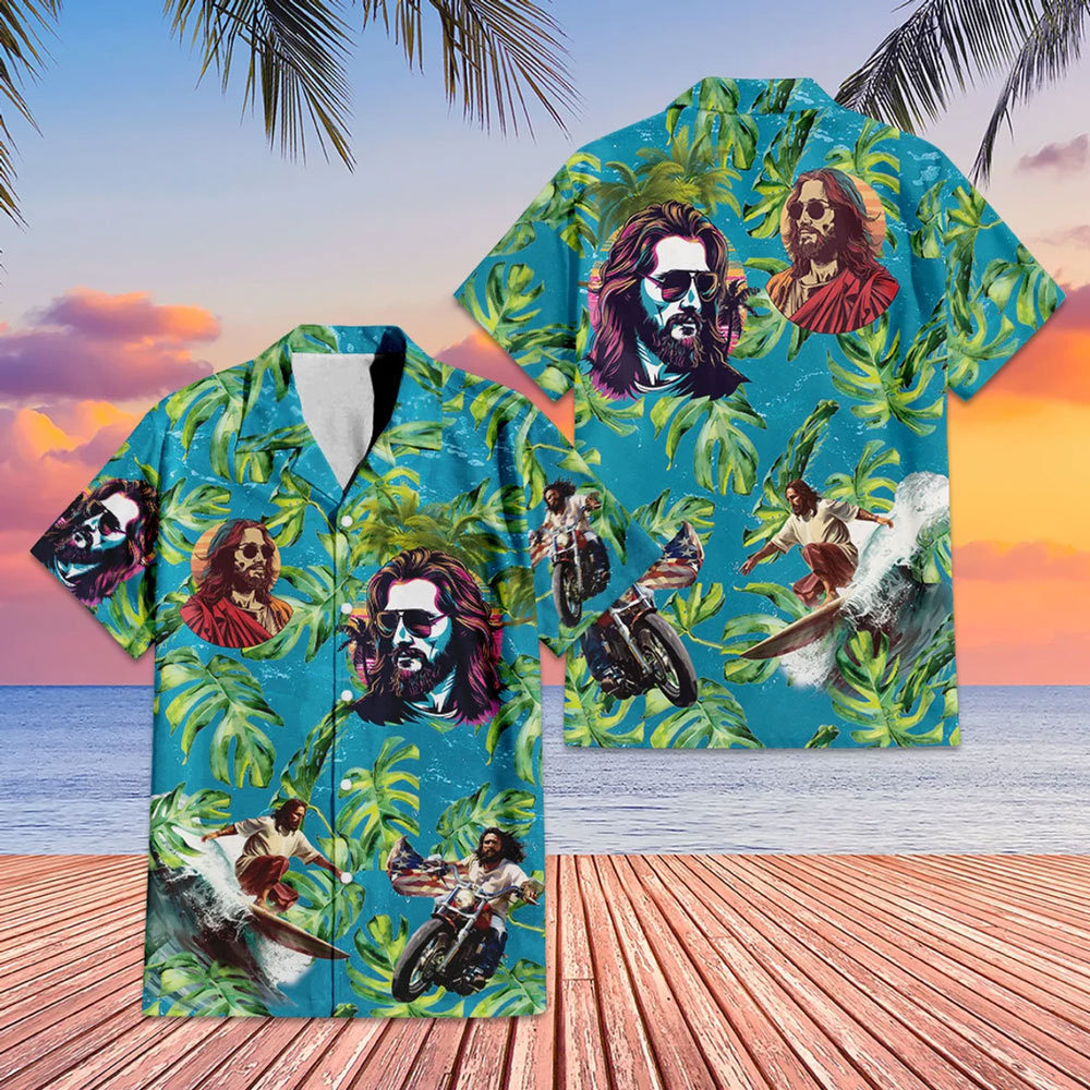 Jesus Surfing Christian Hawaiian Shirt