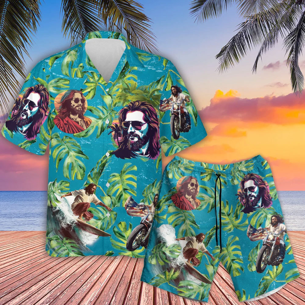 Jesus Surfing Christian Hawaiian Shirt