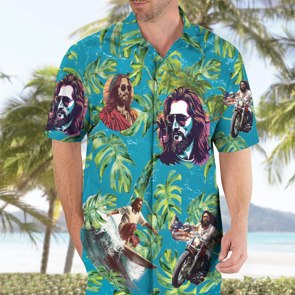 Jesus Surfing Christian Hawaiian Shirt