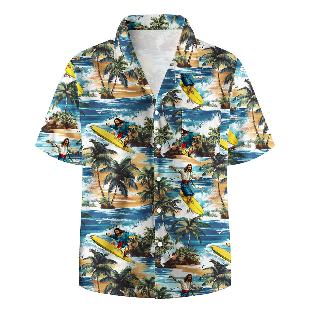 Jesus Surfing Retro Christian Hawaiian Shirt
