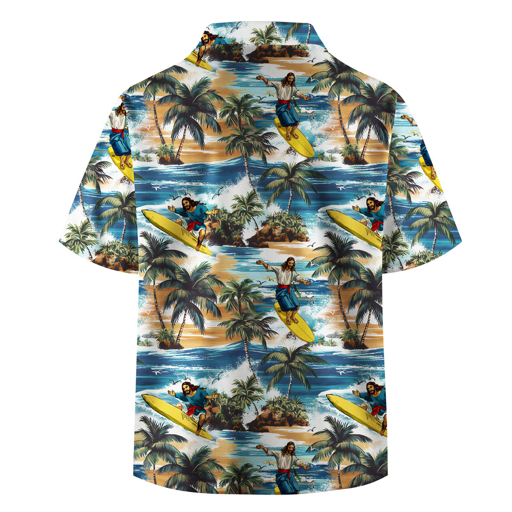 Jesus Surfing Retro Christian Hawaiian Shirt