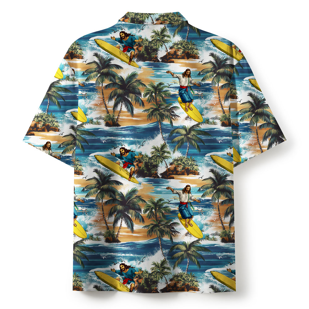 Jesus Surfing Retro Christian Hawaiian Shirt