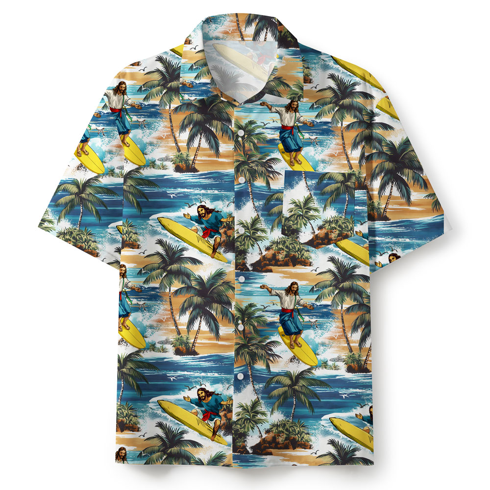 Jesus Surfing Retro Christian Hawaiian Shirt