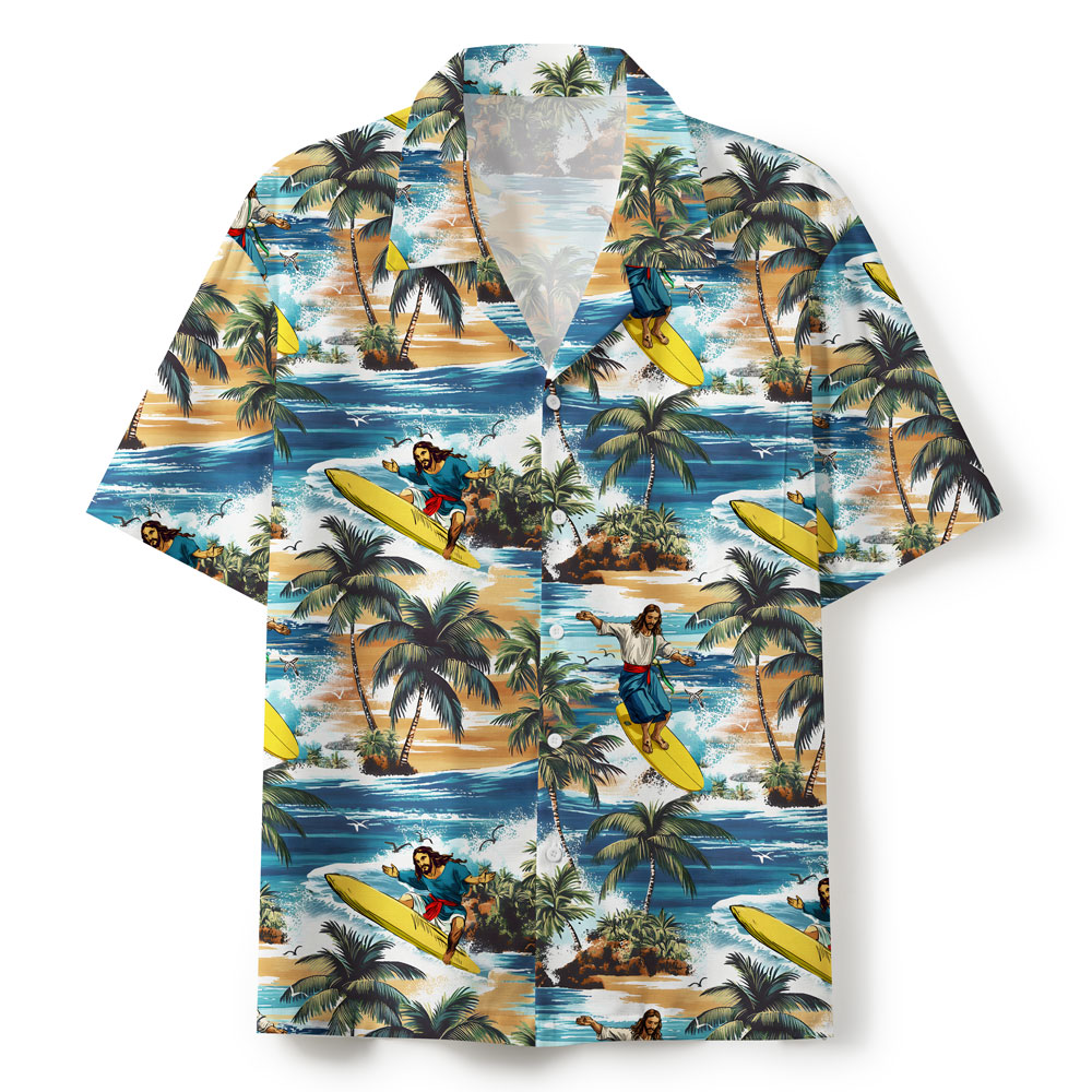 Jesus Surfing Retro Christian Hawaiian Shirt