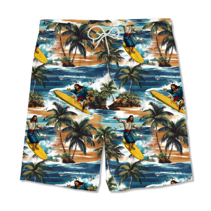 Jesus Surfing Retro Christian Hawaiian Shirt