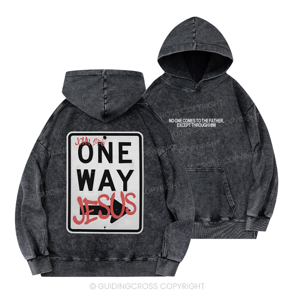 Jesus The One Way Chrsitian Washed Hoodie Sale - GuidingCross
