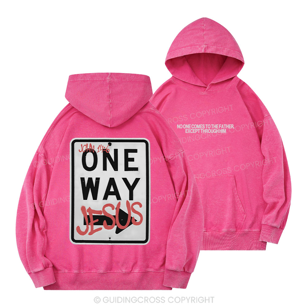 Jesus The One Way Chrsitian Washed Hoodie Sale - GuidingCross