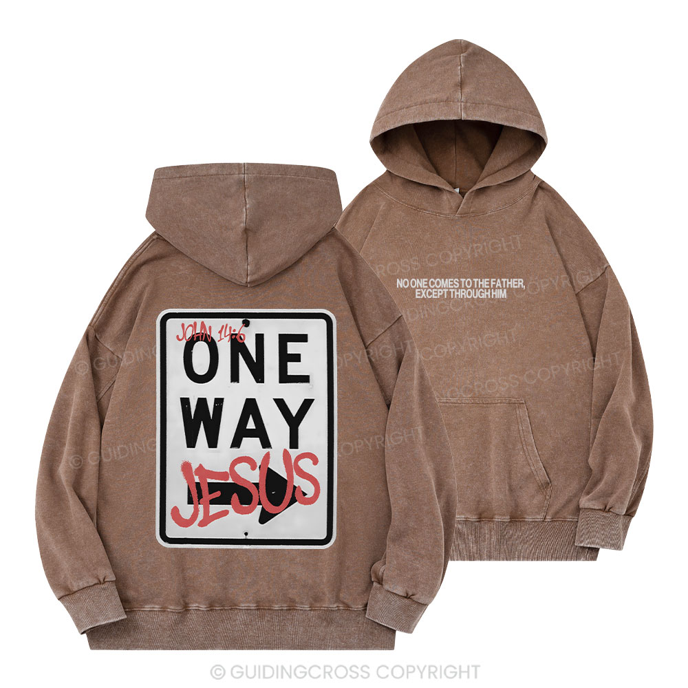Jesus The One Way Chrsitian Washed Hoodie 