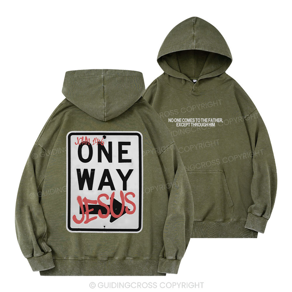 Jesus The One Way Chrsitian Washed Hoodie 
