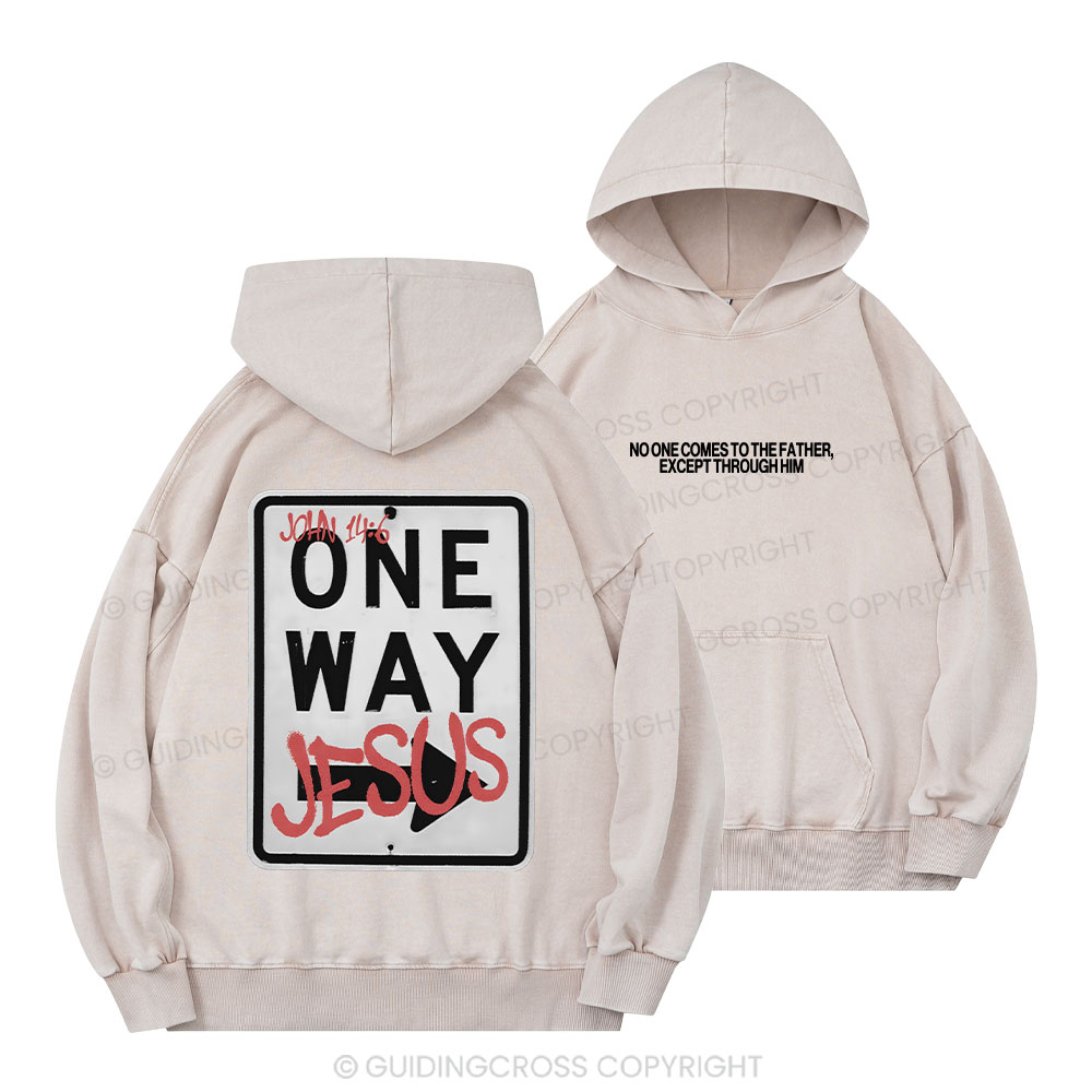 Jesus The One Way Chrsitian Washed Hoodie Sale - GuidingCross