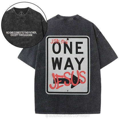 Jesus The One Way Chrsitian Washed T-Shirt