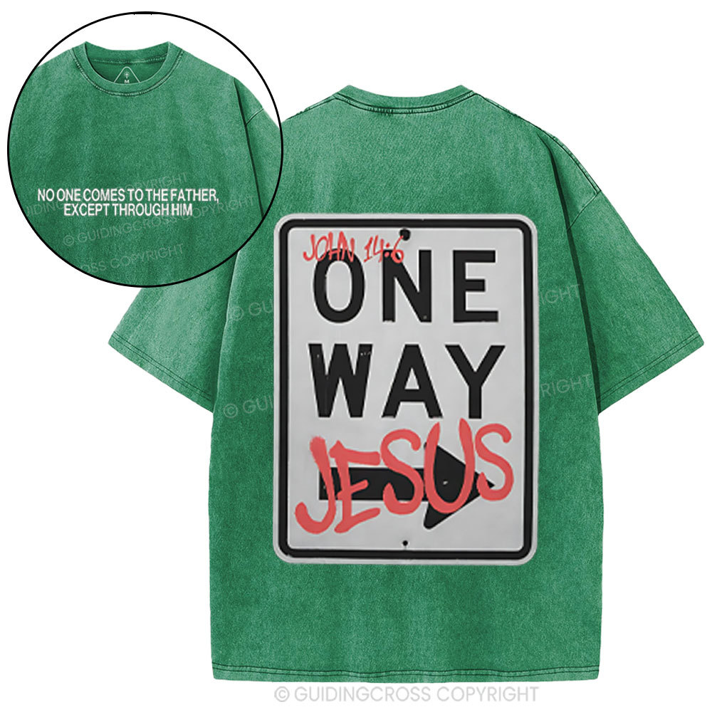 Jesus The One Way Chrsitian Washed T-Shirt