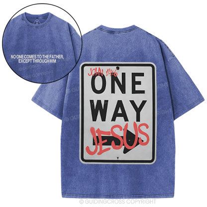 Jesus The One Way Chrsitian Washed T-Shirt