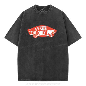 Image of Jesus The Only Way Christian Washed T-Shirt