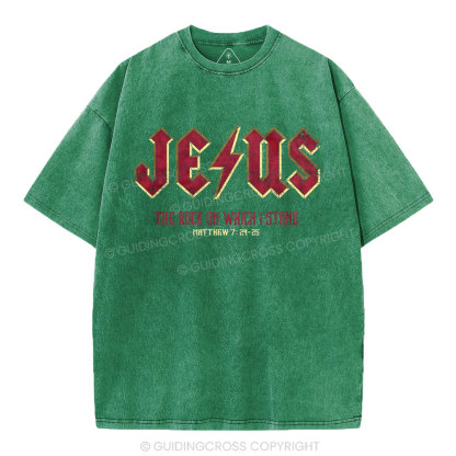 Jesus The Rock On Which I Stand Christian Washed T-Shirt