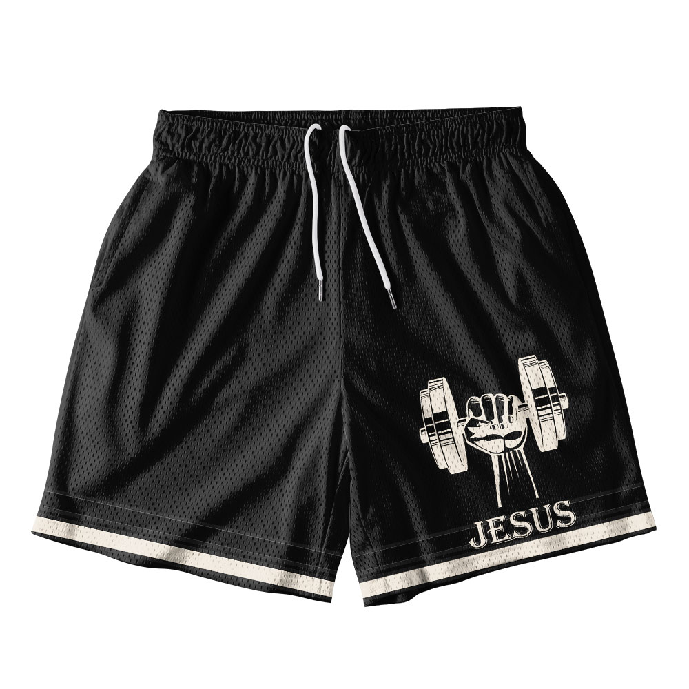 Jesus The Ulimate Deadlifter Christian Mesh Shorts