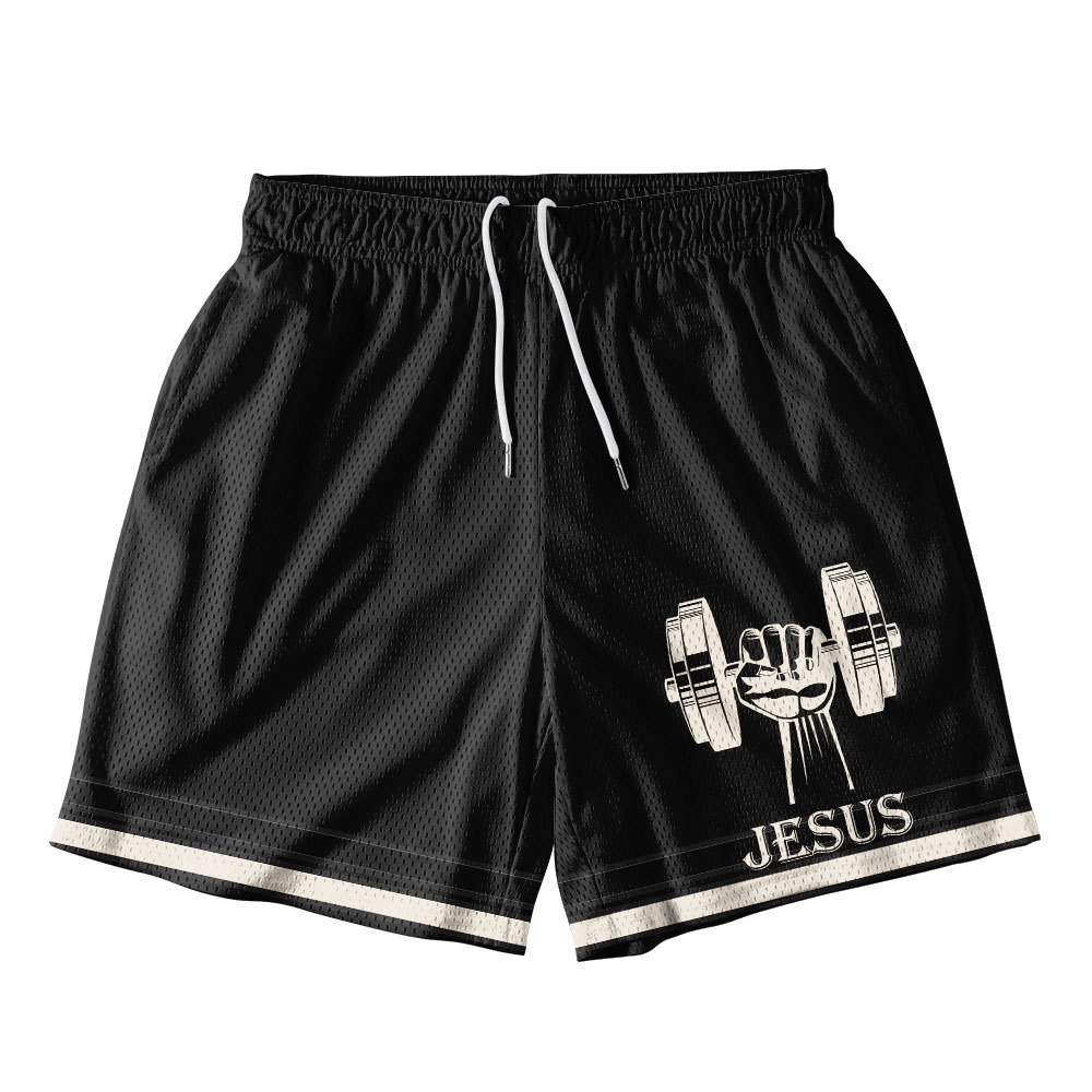 Jesus The Ulimate Deadlifter Christian Mesh Shorts