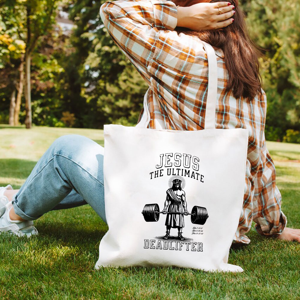 Jesus The Ultimate Deadlifter Christian Canvas Tote Bag