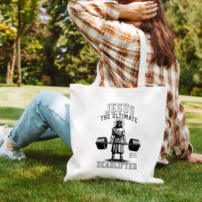 Jesus The Ultimate Deadlifter Christian Canvas Tote Bag