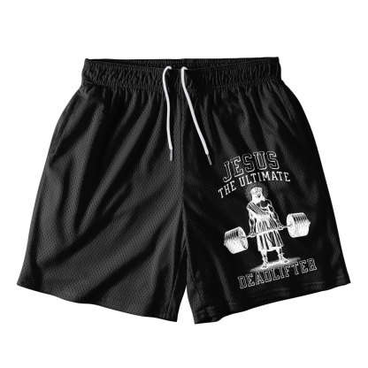 Jesus The Ultimate Deadlifter Black Christian Mesh Shorts