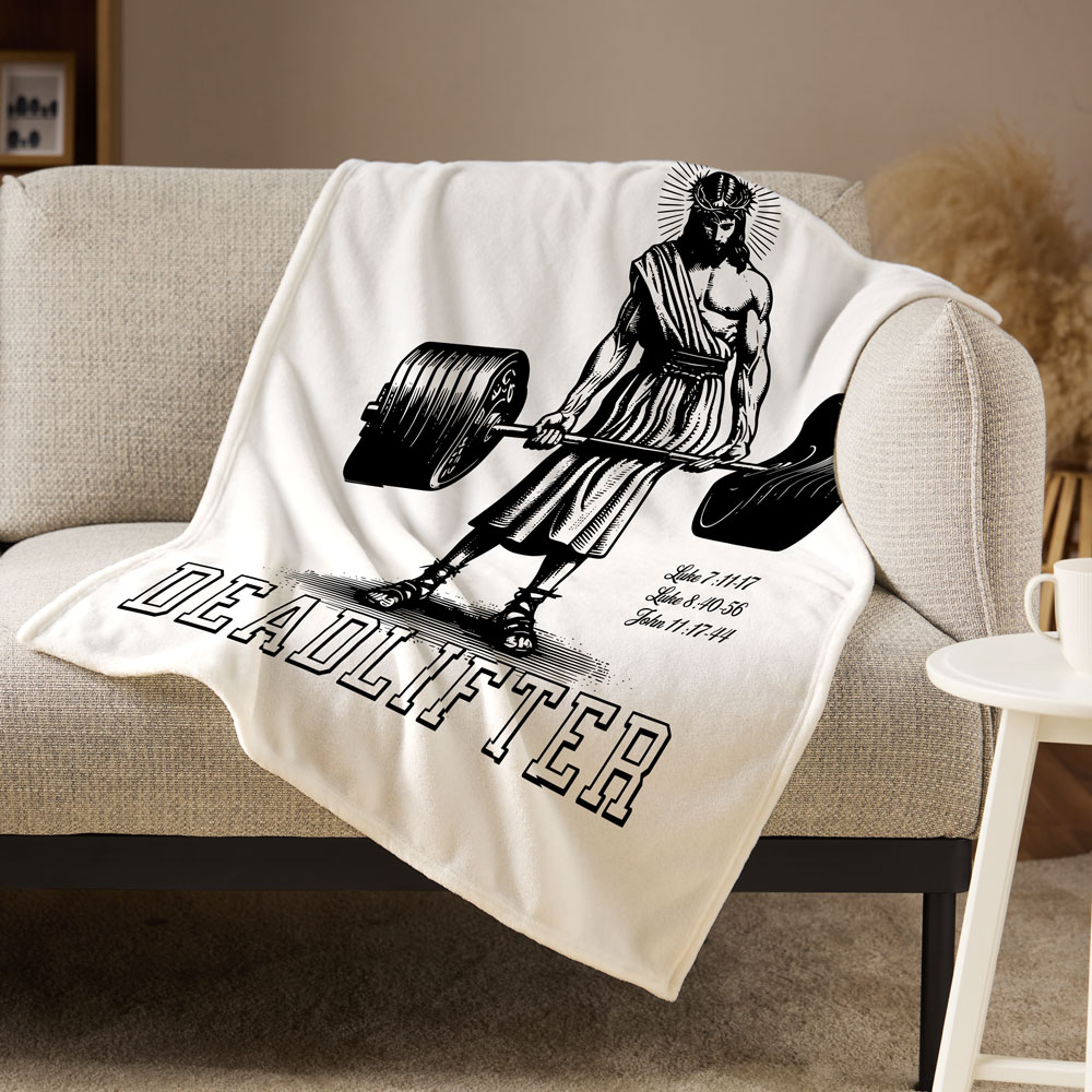 Jesus The Ultimate Deadlifter Christian White Blanket
